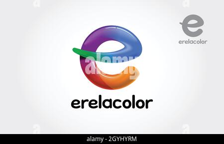 Erela Color Vector Logo Template. Round Glossy Letter e 3d rainbow Logo Shape Vector Illustration. Stock Vector