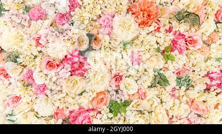 Fake colored flowers. Pink shades. Stock Photo