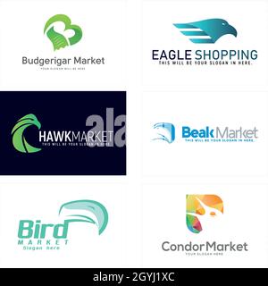 Set of bird eagle market shopping logo design Stock Vector