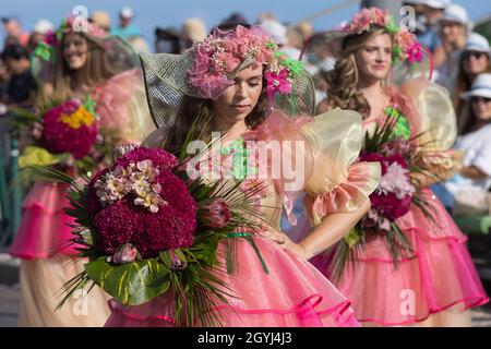 Parade of Madeira Flower Festival, know as Festa da flor, in Funchal city, Madeira Island, Portugal, October 2021