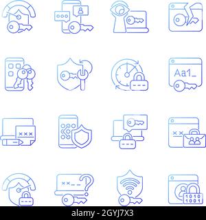 Password management gradient linear vector icons set Stock Vector