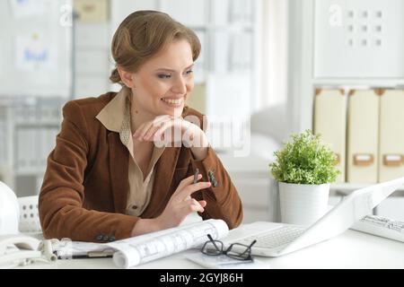 Woman architect in offive Stock Photo