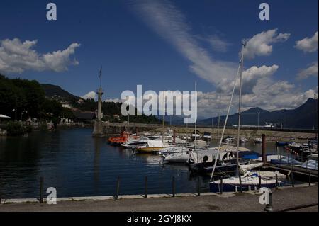 Europe, Italy, Piedmont, Verbania province, Lake Maggiore, Lake Verbano, Port of Intra Stock Photo