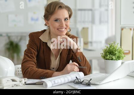 Woman architect in offive Stock Photo