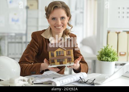 Woman architect in offive Stock Photo