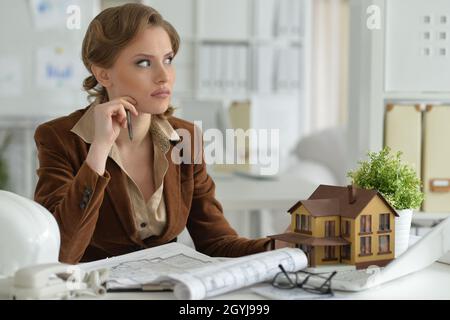 Woman architect in offive Stock Photo