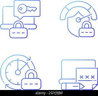 Laptop passwords gradient linear vector icons set Stock Vector