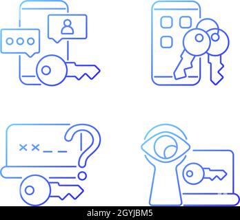 Password protection gradient linear vector icons set Stock Vector