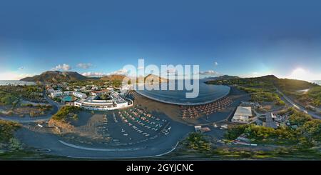 360 degree panoramic view of isola di Vulcano, sicilia, mediterraneo, isole eolie, 360 photo on aeolian vulcano island