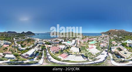 360 degree panoramic view of isola di Vulcano, sicilia, mediterraneo, isole eolie, 360 photo on aeolian vulcano island