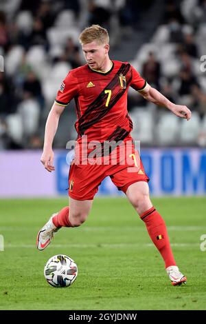 Kevin De Bruyne of Belgium holds a ball in his hand during the Uefa Nations  League semi-final football match between Belgium and France at Juventus  stadium in Torino (Italy), October 7th, 2021.