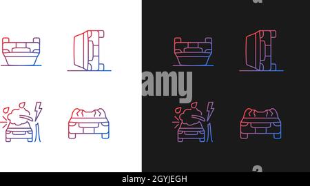 Motor vehicle collisions gradient icons set for dark and light mode Stock Vector