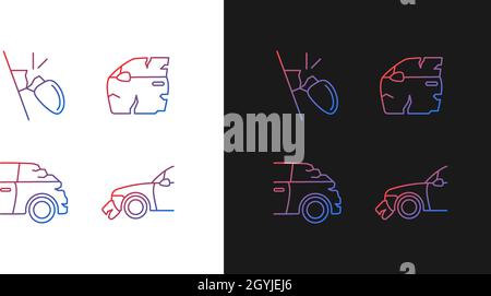 Auto body damage gradient icons set for dark and light mode Stock Vector