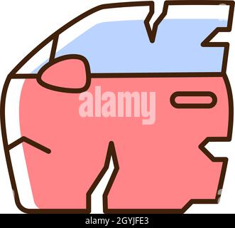 Broken car door RGB color icon Stock Vector