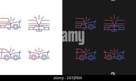 Vehicle crashes gradient icons set for dark and light mode Stock Vector