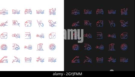 Car accident types gradient icons set for dark and light mode Stock Vector