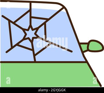 Broken car glass RGB color icon Stock Vector