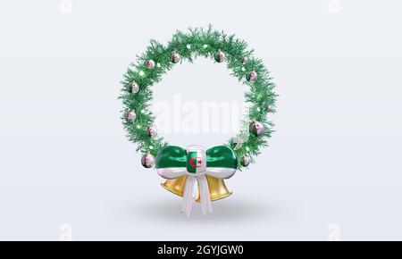 3d christmas wreath Algeria flag rendering front view Stock Photo