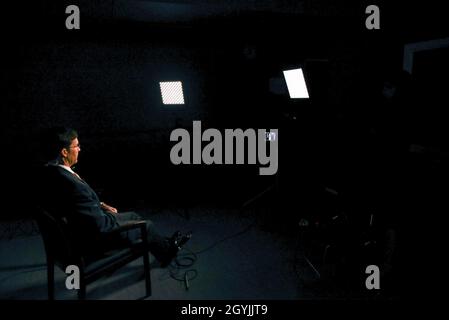 Defense Secretary Mark T. Esper sits for a video interview with CNN International's Christiane Amanpour, at the Pentagon, Washington, D.C., Jan. 7, 2020. (DoD photo by Navy Petty Officer 2nd Class James K. Lee) Stock Photo