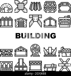 Self-framing Metallic Building Icons Set Vector Stock Vector Image ...