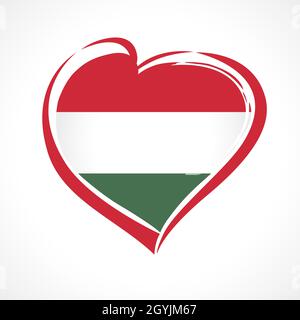 Love Hungary, heart emblem in national flag colors. Hungarian flag in heart shape for Magyar founding day isolated on white background. Vector card Stock Vector