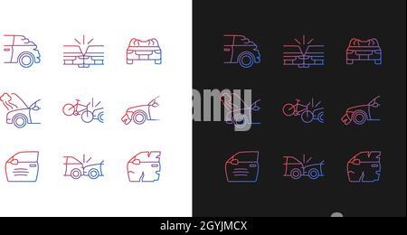 Road traffic accidents gradient icons set for dark and light mode Stock Vector