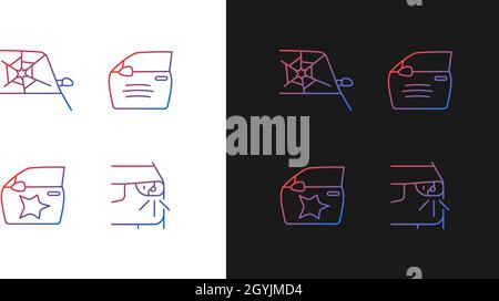 Auto accident types gradient icons set for dark and light mode Stock Vector