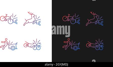 Traffic collision scenarios gradient icons set for dark and light mode Stock Vector
