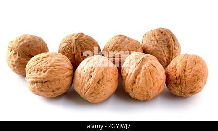 Whole walnuts. Nuts isolated on white background. Stock Photo