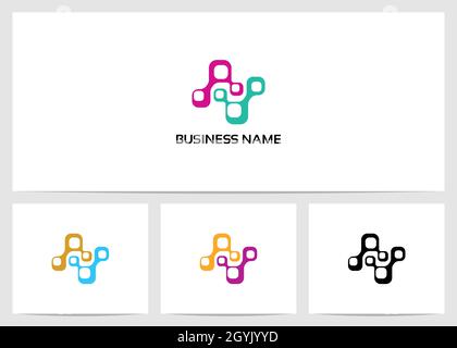 Rounded Cube Connected Logo Design Stock Vector