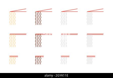 Chopsticks holding noodles vector icons set Stock Vector