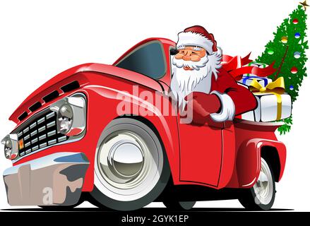 Cartoon retro Christmas delivery truck. Available eps-10 vector format separated by groups with transparency effects for one-click repaint Stock Vector