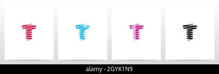 Scribble Forming Letter Logo Design T Stock Vector