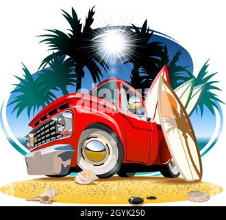 Vector cartoon retro camper pickup. Available eps-10 vector format separated by groups with transparency effects for one-click repaint Stock Vector