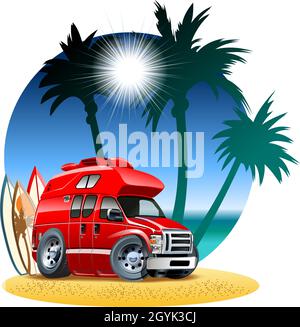 Vector cartoon camper. Available eps-10 vector format separated by groups with transparency effects for one-click repaint Stock Vector