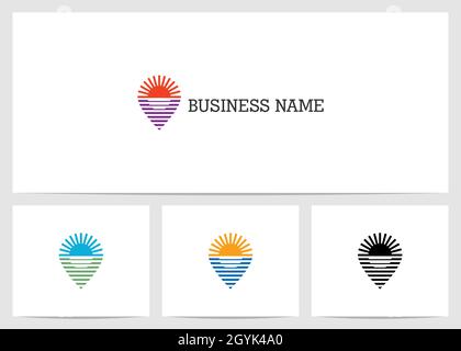 Location Pin With Sunset And Sea Inside Logo Design Stock Vector