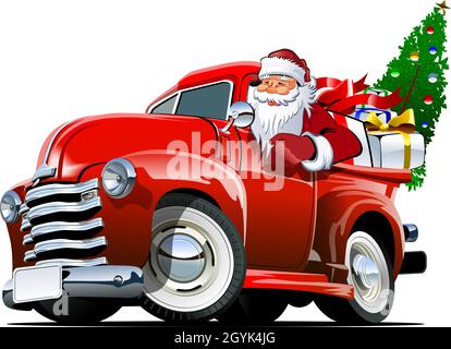 Cartoon retro Christmas delivery pickup. Available eps-10 vector format separated by groups with transparency effects for one-click repaint Stock Vector
