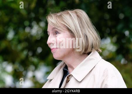 Cheltenham Literature Festival, Cheltenham, UK - Friday 8th October 2021 - Author Sarah Sands at the opening day of the Cheltenham Literature Festival with her latest book The Interior Silence - the Festival runs for 10 days. Credit: Steven May/Alamy Live News Stock Photo