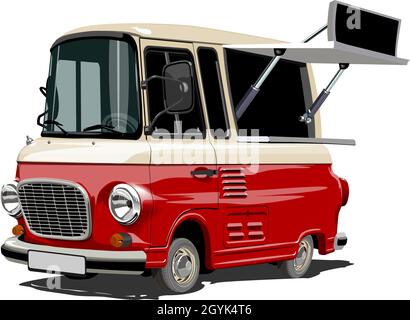 Cartoon retro food truck isolated on white background. Available EPS-10 vector format separated by groups and layers for easy edit Stock Vector