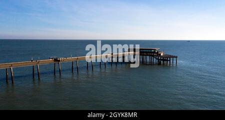 Low altitude, aerial view of Deal Pier Stock Photo