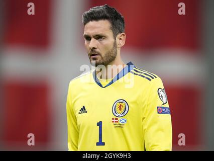 File photo dated 01-09-2021 of Scotland's Craig Gordon after the 2022 FIFA World Cup Qualifying match at the Parken Stadium, Copenhagen. Craig Gordon will come full international circle in Scotland's World Cup qualifier against Israel at Hampden Park on Saturday - but insists he has no intention of calling it quits any time soon. Issue date: Friday October 8, 2021. Stock Photo