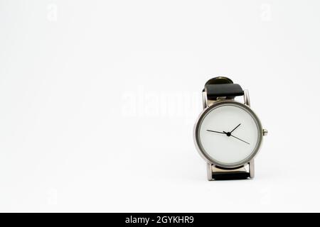 men's watch with a white dial. without numbers. isolated background. Stock Photo