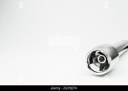silver flashlight with isolated empty background Stock Photo