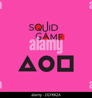 Squid Game symbol elements square circle and triangle in pink background Stock Vector