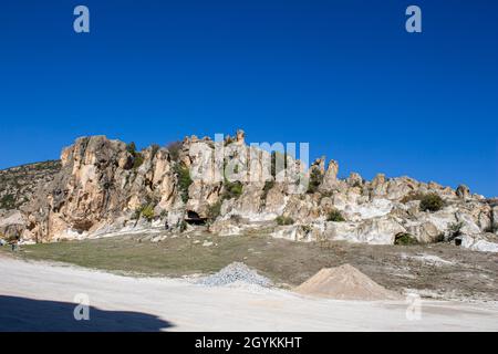 Afyonkarahisar, Turkey - September 26, 2021: Phrygian Valley is a historical region in Afyonkarahisar, Turkey. Also known as the second Cappadocia. Stock Photo