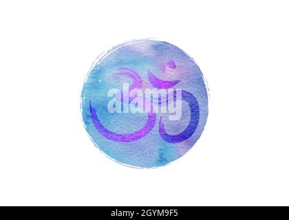 Om, Aum colorful symbol, watercolor style. Om ink icon Chinese Calligraphy. Samsara logo design. Vector isolated on white background Stock Vector