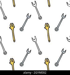Seamless pattern with repair tools, adjustable wrench, spanner wrench. Vector illustration. Stock Vector