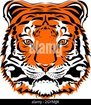 Drawing tiger face - symbol of 2022 new year for poster, brochure, banner, invitation card. Vector illustration Isolated on transparent background. Stock Vector