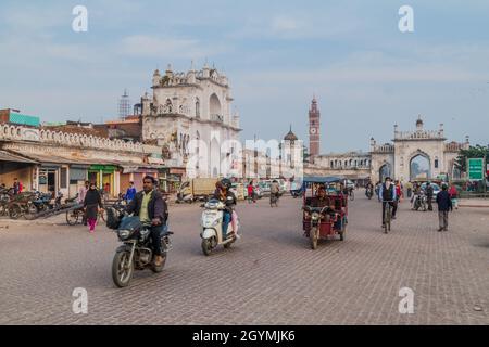 LUCKNOW, INDIA - FEBRUARY 3, 2017: Traffic at Husainabad Trust Road in Lucknow, Uttar Pradesh state, India Stock Photo