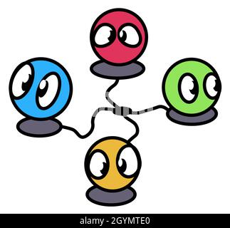Players four link cartoon color drawing, vector illustration, horizontal, over white, isolated Stock Vector